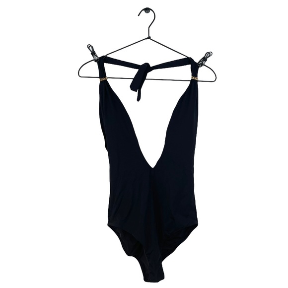 BCBGMaxAzria Plunge V Neck Halter Swimsuit - Picture 11 of 11
